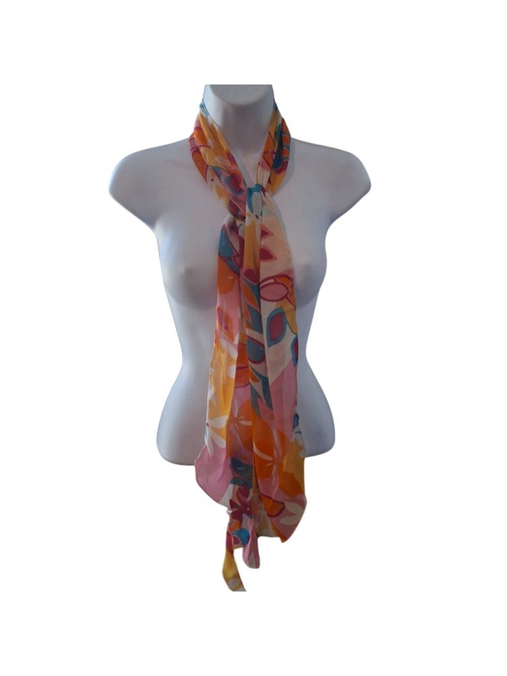 Oblong Scarf Multicolor Floral Sheer Boho Cottagecore Coastal Spring Wrap Shawl
